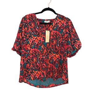 New! Jade Melody Tam Top S Floral Print Short Sleeve‎ Blouse